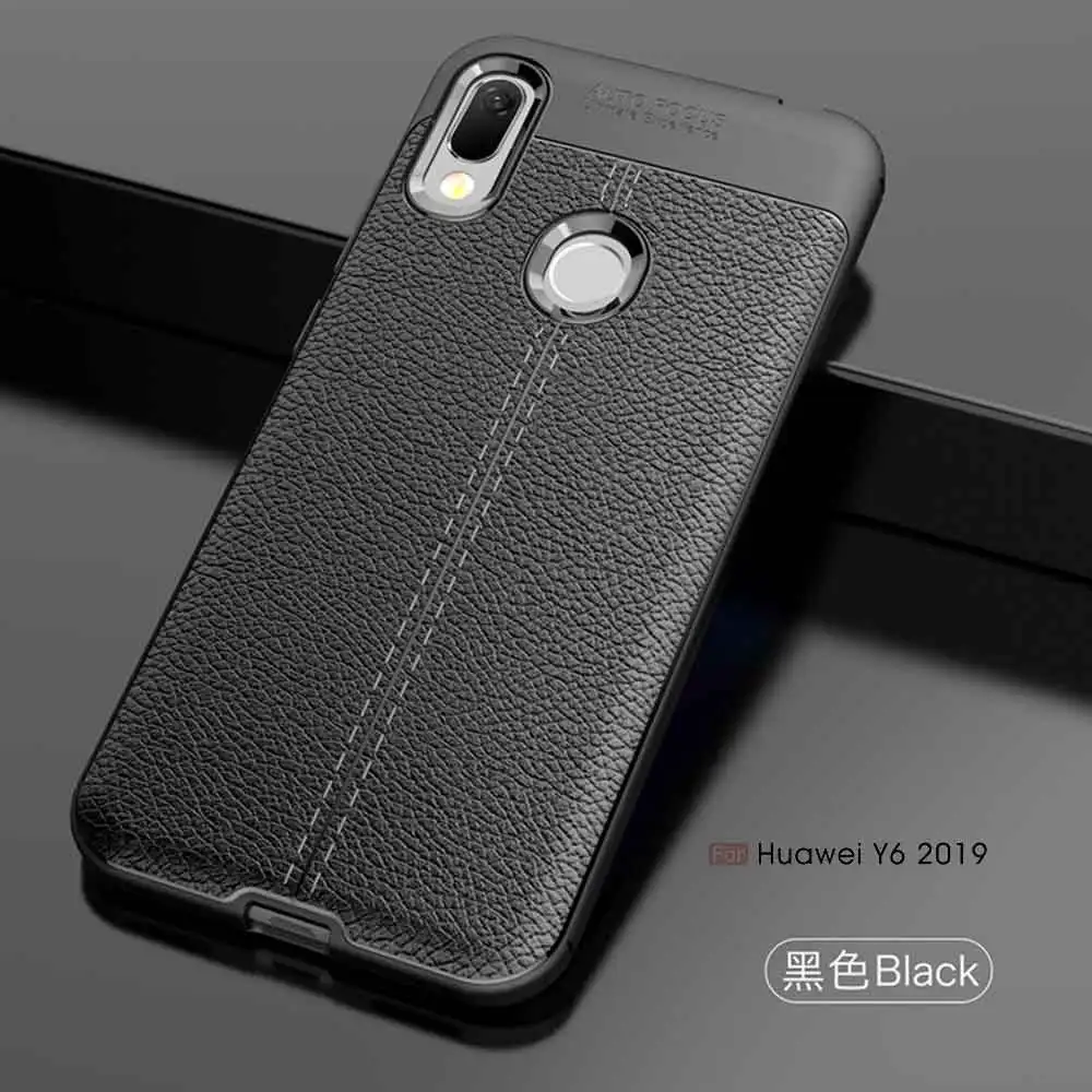 Для huawei Y6 Y9 Чехол кожаный Стильный чехол прочный ТПУ чехол для телефона для huawei Y 6 Pro Y 9 чехол противоударный гибкий бампер - Цвет: Черный