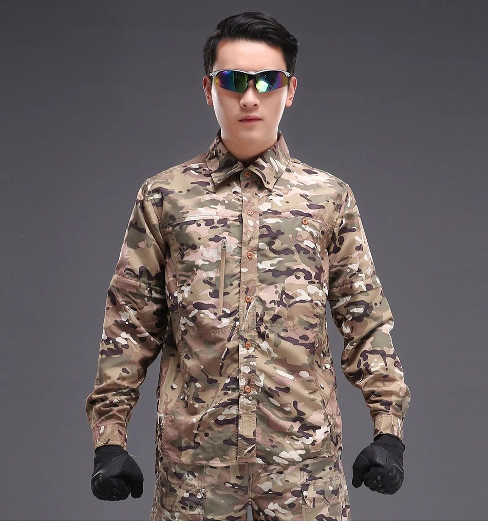 Refire gear Съемная Военная камуфляжная рубашка Мужская Весна Лето съемный рукав тактические рубашки Пейнтбол армейские боевые рубашки