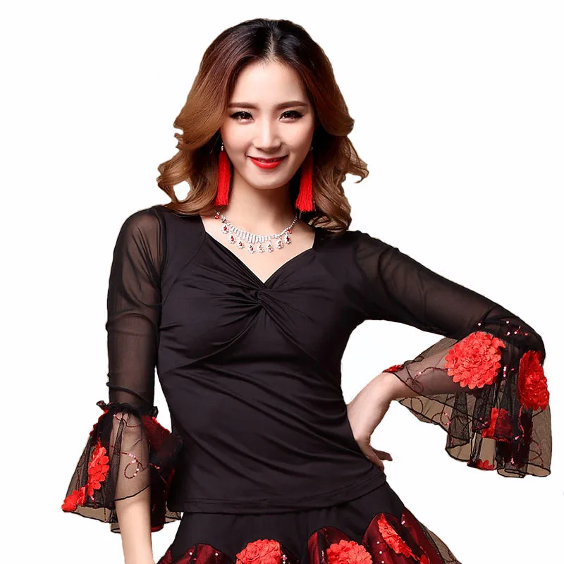 Новые квадратный Танцы Одежда для взрослых женские цветок с коротким футболки