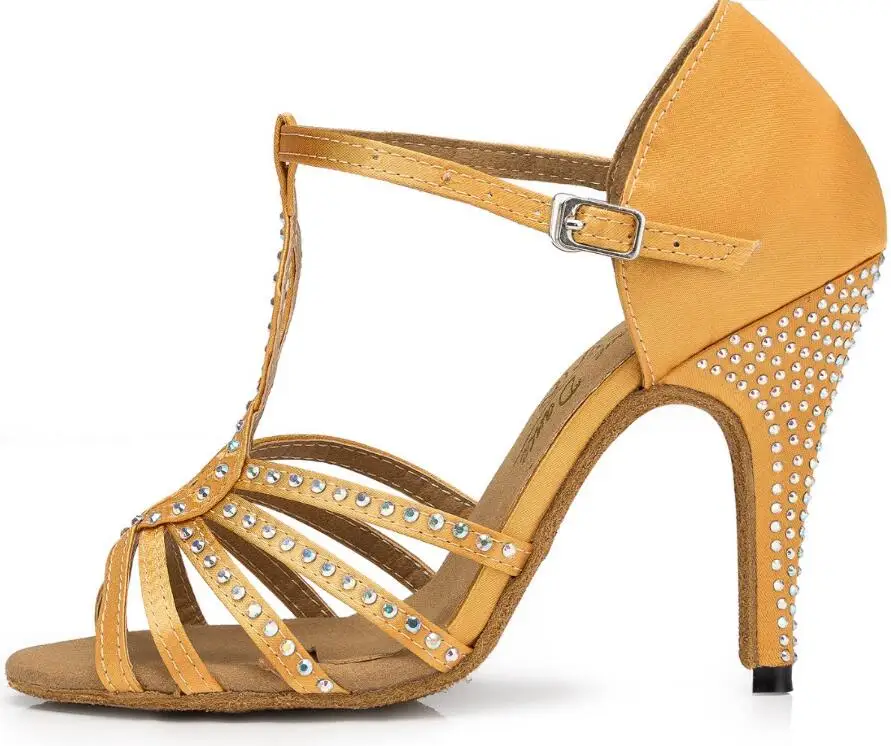 bronze heel 8.5cm Бальные Танцевальные Туфли для сальсы бальные туфли для латинских танцев sapato feminino ботинки с тупым носом со стразами Женская обувь JuseDanc - Цвет: bronze heel 8.5cm