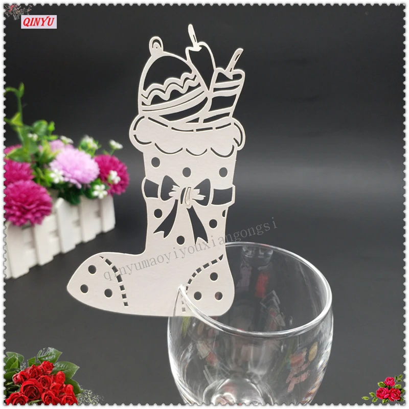 100 шт DIY рождественские носки бокал вина карты Эскорт стол имя Свадебная