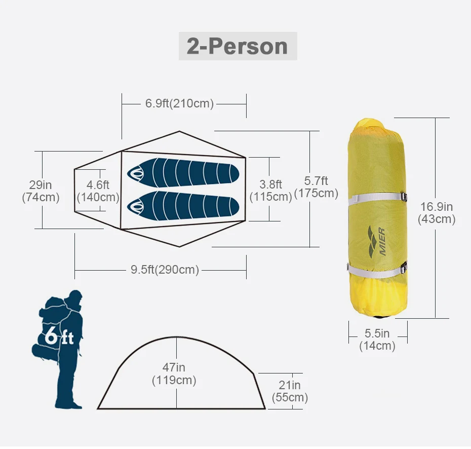MIER 1-person& 2 Person кемпинговая палатка с следом водостойкая складываемая палатка, легкая и быстрая настройка, 3 сезона и 4 сезона