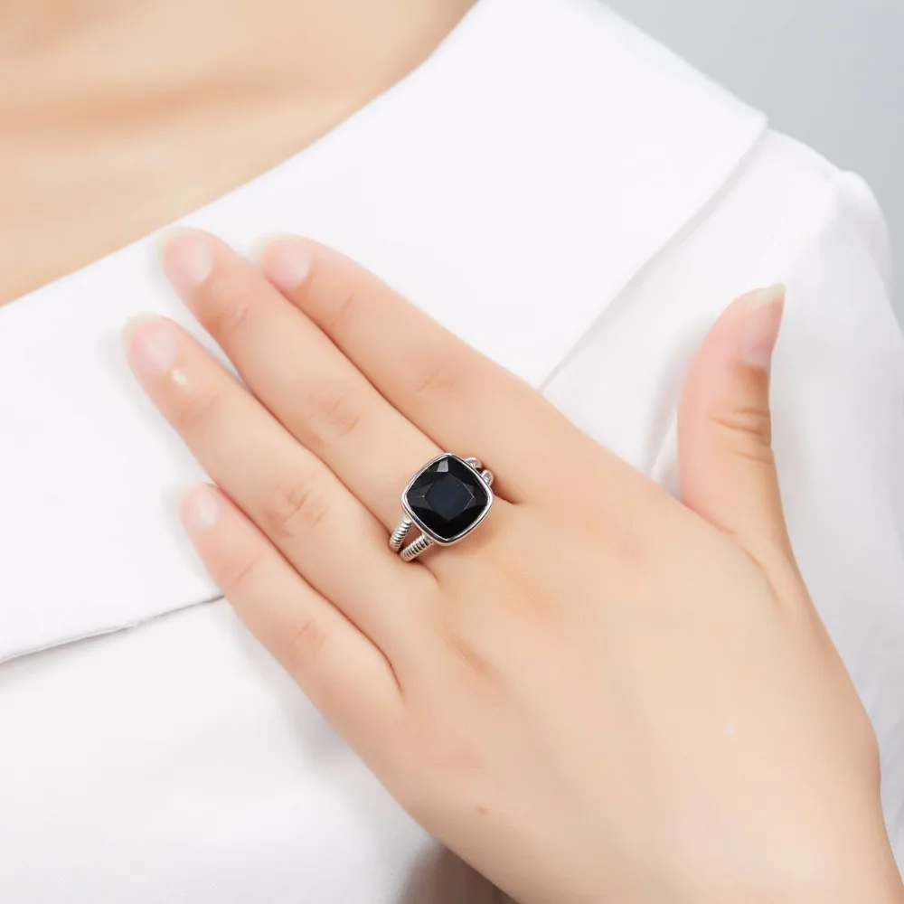 Hutang 6.5ct натуральный черный оникс кольца 925 серебро обручальное кольцо тонкий агат драгоценный камень ювелирные изделия для женщин мужчин лучший подарок