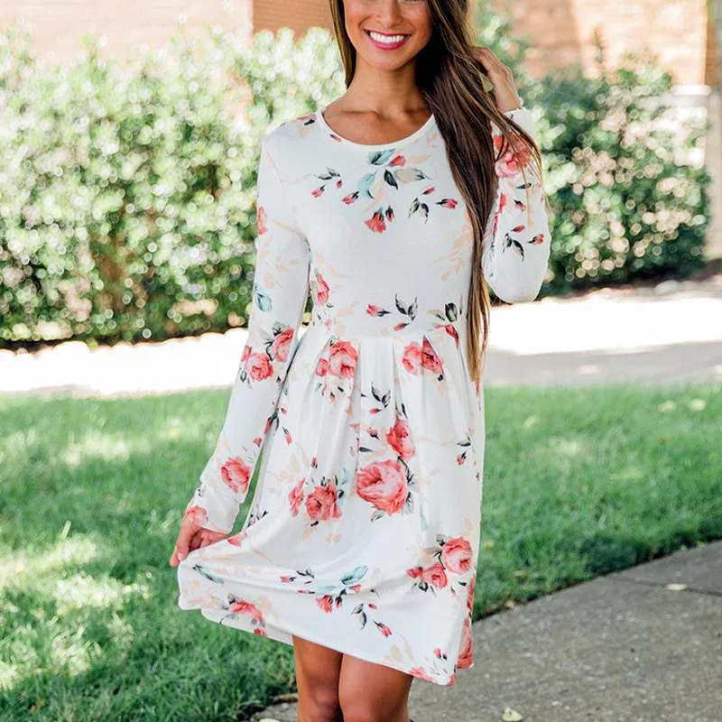 Женское платье сезон зима-осень эстетическое с цветочным принтом и длинными