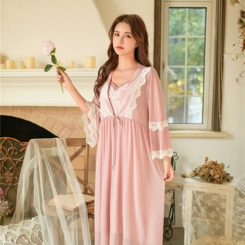 Весенне осеннее винтажное платье принцессы из модала 2 предмета одежда для сна