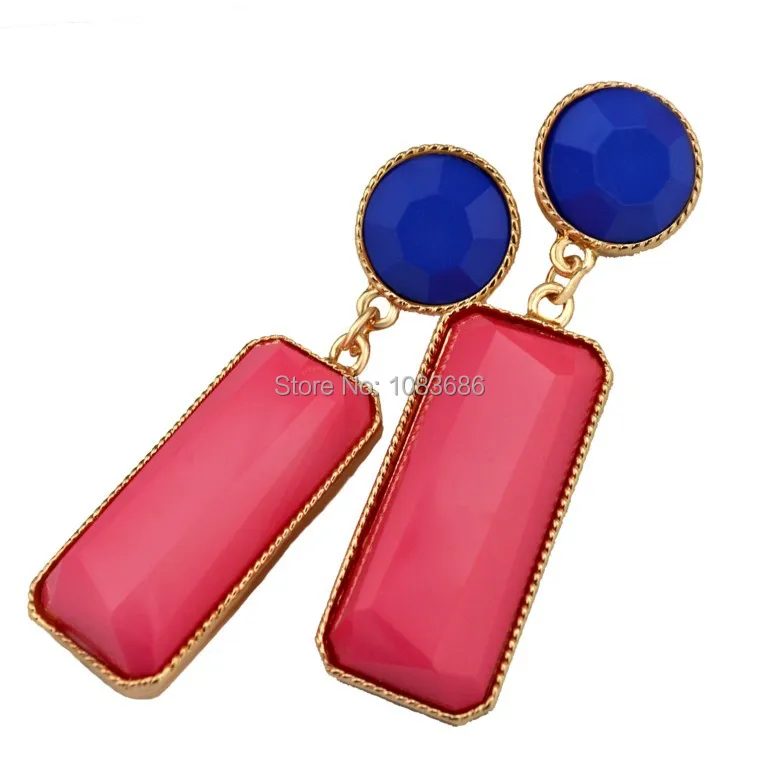 Resin Round Gem Square Geometry Dangle Earrings Fashion European Gold plated | Украшения и аксессуары