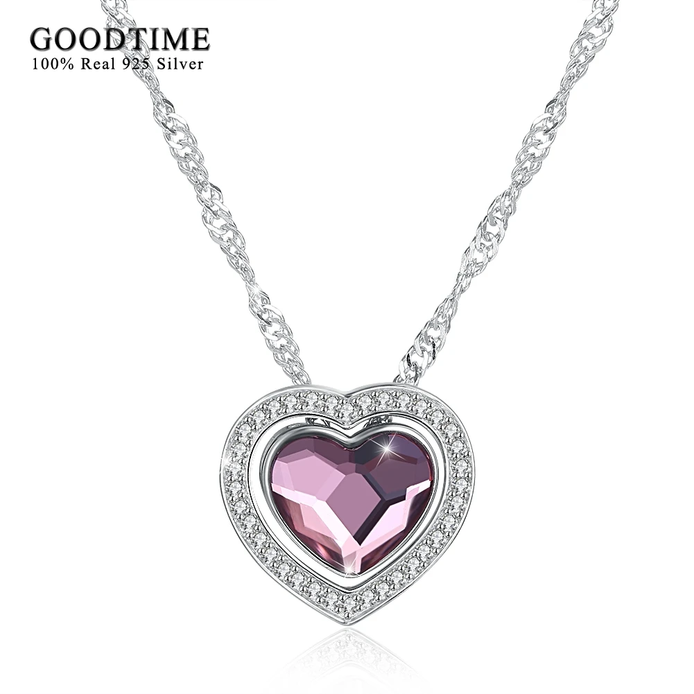 

925 Sterling Silver Crystal Necklaces For Women Double Heart Dual-core Pendant Necklaces Austrian Rhinestone Fashion Jewelry