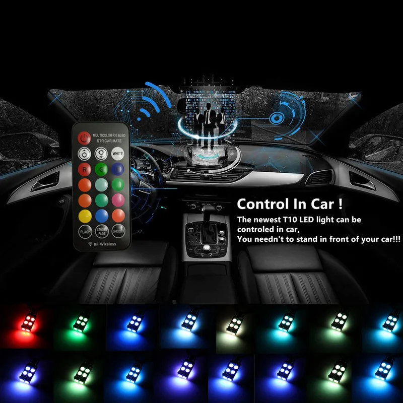 GOOGION W5W T10 светодиодный Canbus RGB Янтарный дистанционный RF контроль зазор света