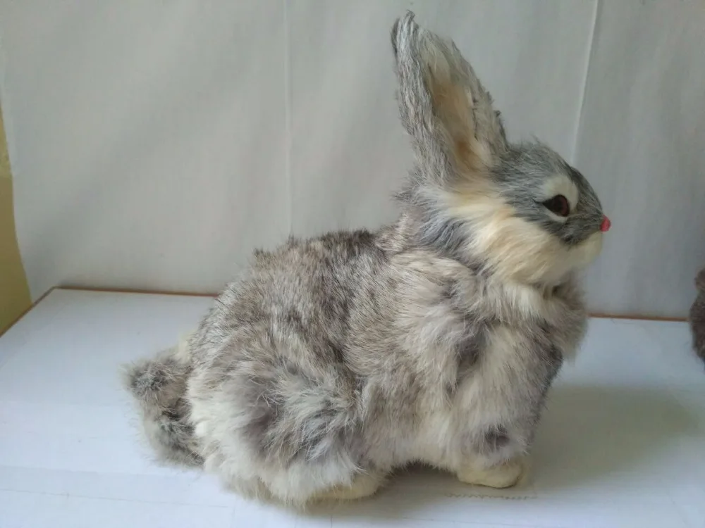 Серый пластиковый и пушистый кролик, рукоделие 23x12x22 см, Искусственный Кролик, пропеллер модели, домашнее украшение, украшения, подарок d2445