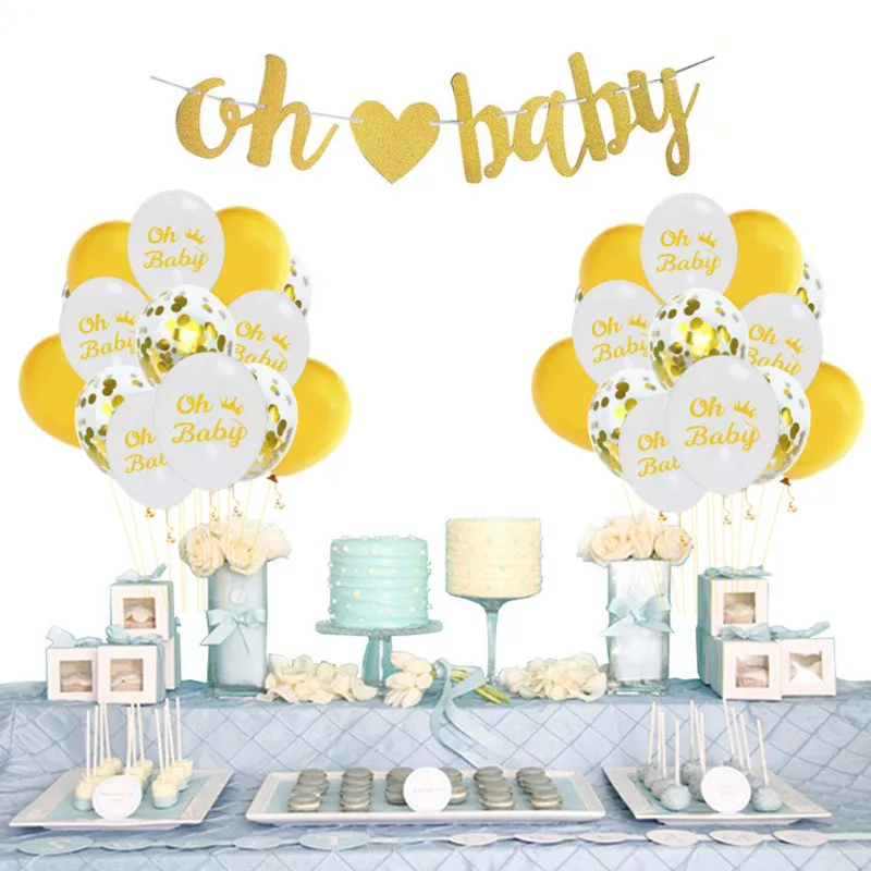 

Taoqueen Cartoon hat Baby Shower Decorations Neutral Decor Strung Banner Balloons w/ Ribbon Gold Confetti Set hat