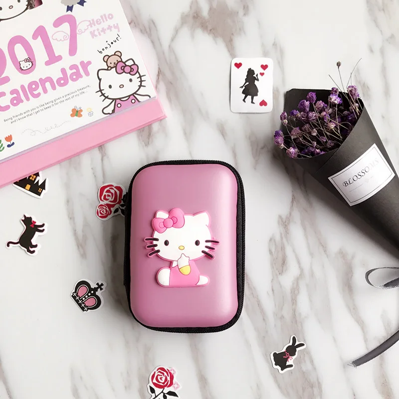 Hello Kitty Pink Мультяшная мини-гарнитура, сумка для наушников, usb-кабель, органайзер на молнии, защитный чехол для наушников, сумка для хранения наушников, кошелек для монет - Цвет: Hello Kitty Pink