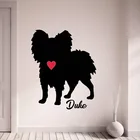 Наклейки Papillion с именем на заказ, наклейки с именем собаки, домашнее животное, собака с красным сердцем, Настенный декор, художественная роспись L167