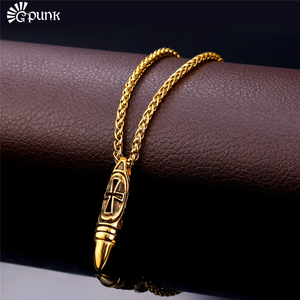 

Unique Design Necklaces & Pendants For Men Cross Bullet Pendant with stainless steel chain P1906G