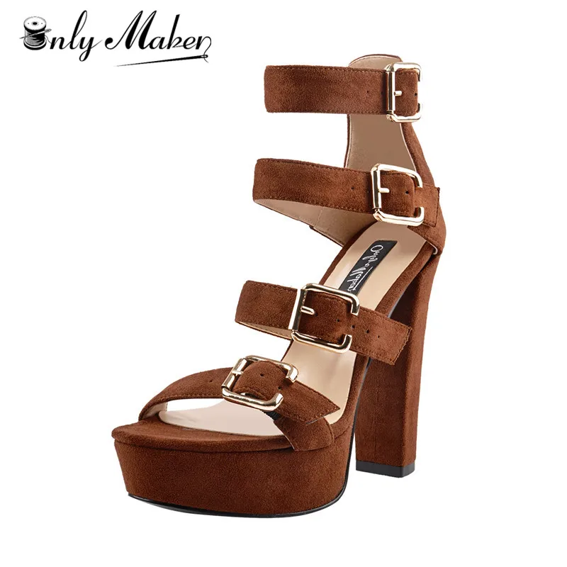 

Onlymaker Peep Toe Platform Chunky High Heel Flock Ankle Strap Sandals For Summer