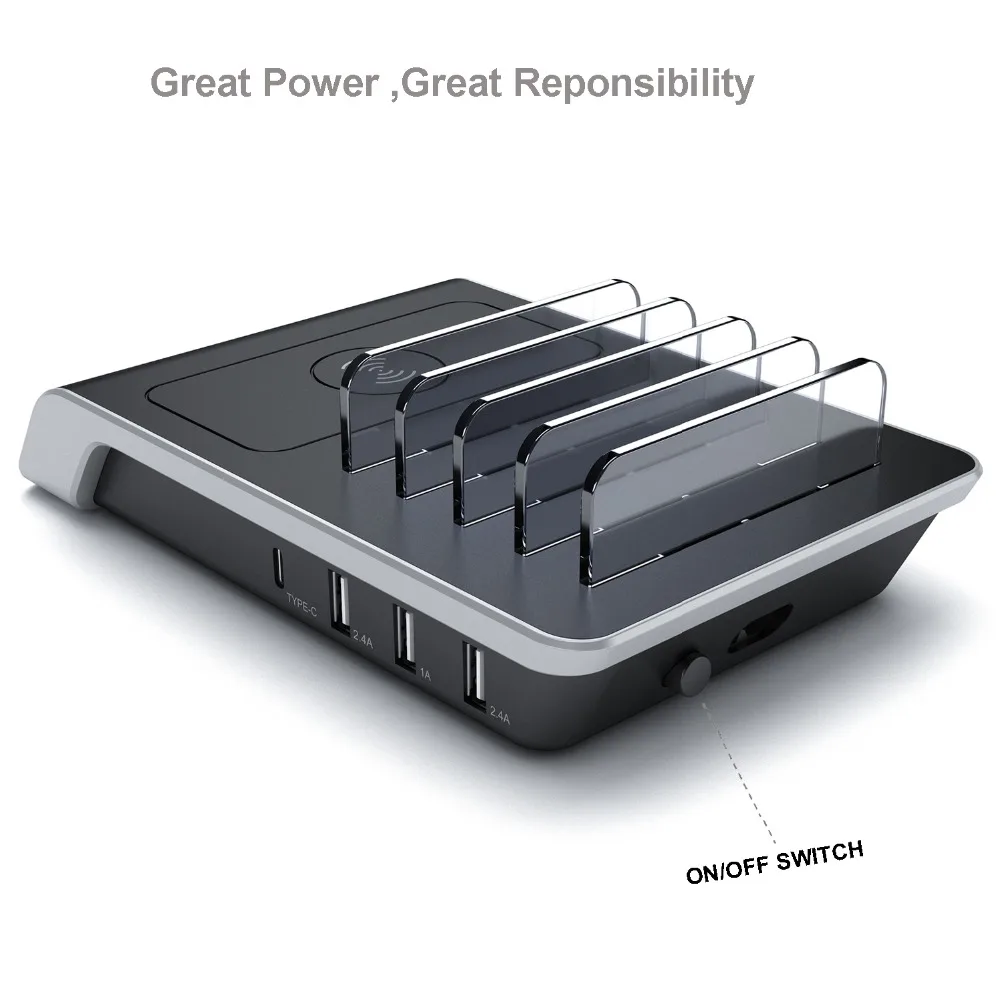 

Desktop Charging Station 5-in-1 Multiple Charger Dock Organizer Stand with 4USB Ports for iPhone X/8/8 Plus/7/Plus Ipad Samsung