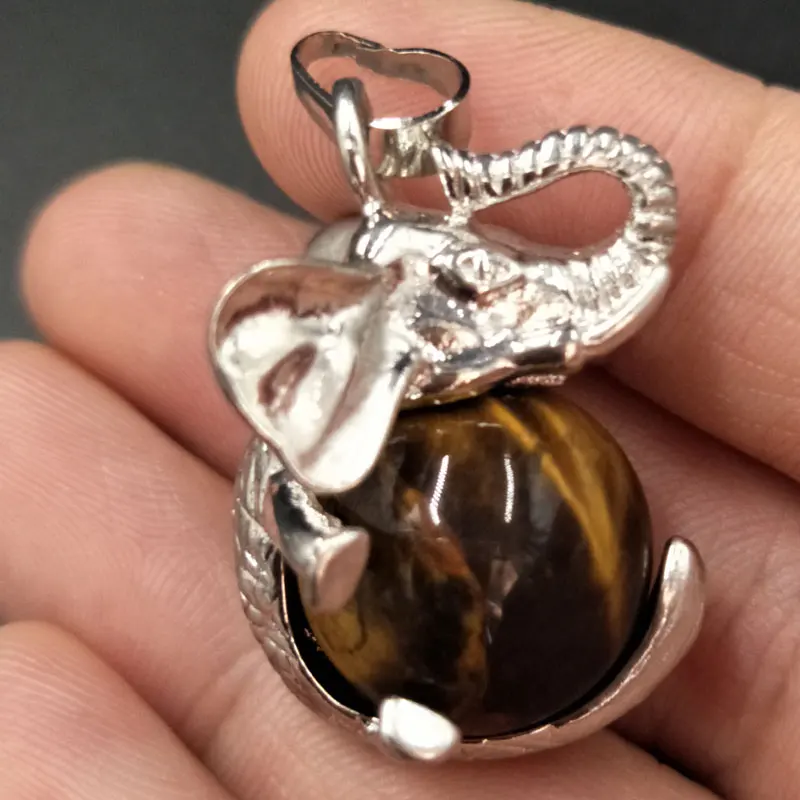 Tiger Eye C5557 Сердолик тигровый глаз лазурит авантюрин Кристалл Опал Золотой Камень Голубой песок жаспе Малахитовый шар слон кулон из бисера WFH526 - Окраска металла: Tiger Eye C5557