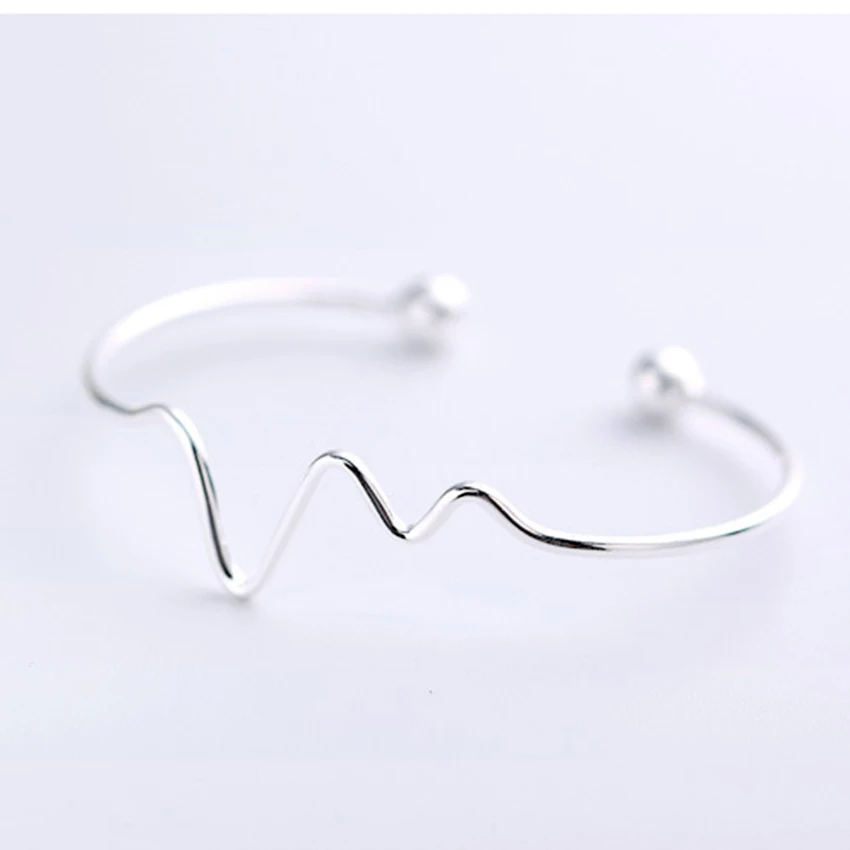 Kinitial Love ECG Heartbeat Bracelets &amp Bangles Charm Lightning Bangle Wrist Cuff for Women Fashion 925 Silver Jewelry | Украшения и
