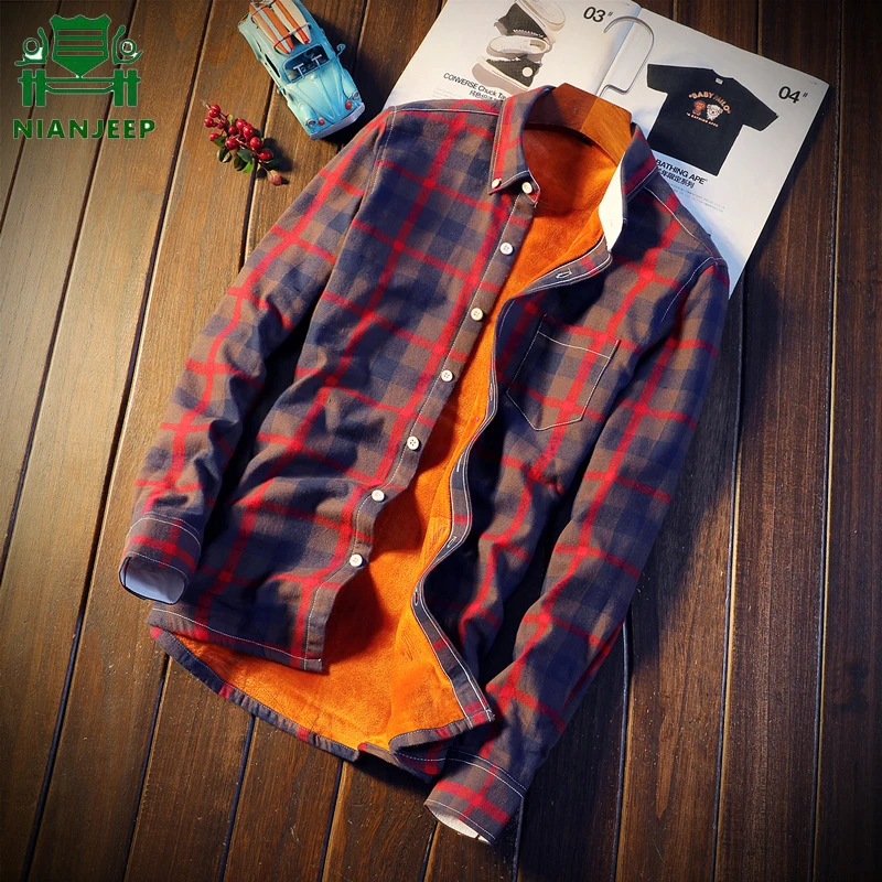 Plaid Shirt Thick Warm Fleece Autumn Winter Flannel Red Checkered Shirt Men Shirts Long Sleeve Chemise Homme Cotton Male 5xl 4xl