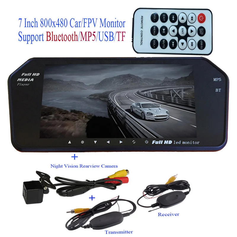 Автомобильное Зеркало с монитором Bluetooth/MP5/TF/USB 800*480 LED FPV экран 7 дюймов +