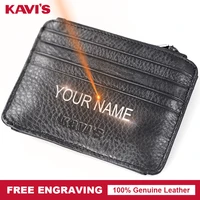 kavis thin genuine leather card holder capacity zipper hasp fashion women id small card wallet gift for men coin purse slim mini
