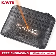 KAVIS Thin Genuine Leather Card Holder Capacity Zipper Hasp Fashion Women ID Small Card Wallet Gift For Men Coin Purse Slim Mini