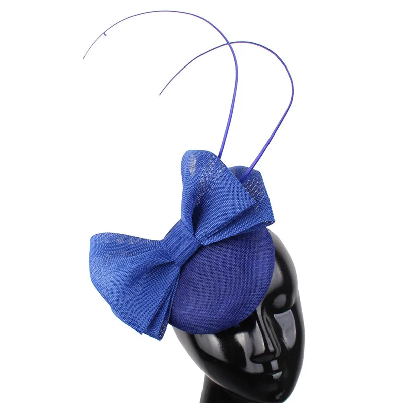 royal blue Винтажный темно-персиковый чародей с страусиным полюсом имитация Sinamay вуалетки свадебные аксессуары для волос поводки заколки для волос шапки - Цвет: royal blue
