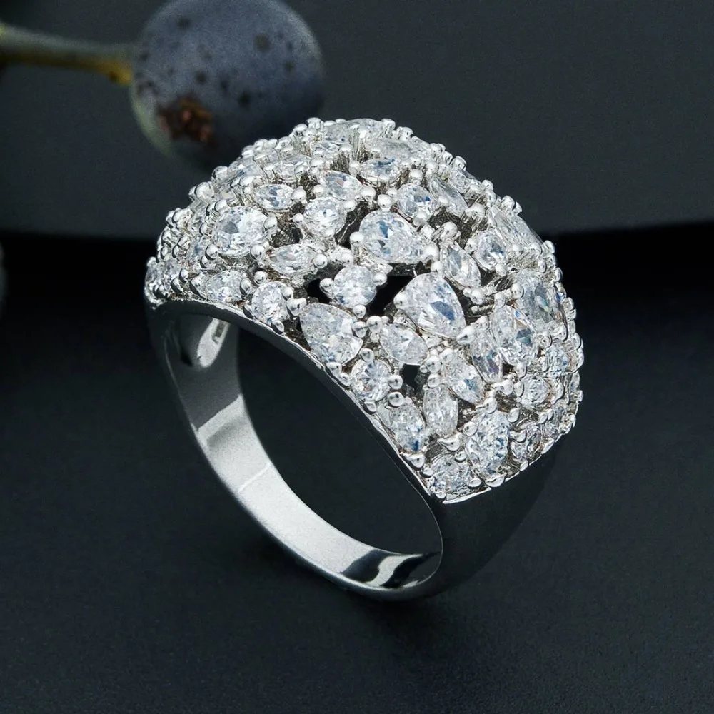 

Newness Super Sparkling Silver Color Full Cubic Zirconia Copper Wedding Engagement Rings Jewelry For Women