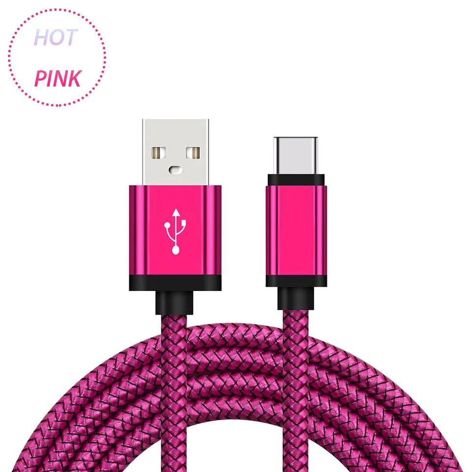 hot pink cable Тип usb C Зарядное устройство кабель для samsung Galaxy A3/A5/A7 Note 8 S8/S9 короткие 1/2/3 М длинные USB-C кабель для зарядки мобильного телефона - Тип штекера: hot pink cable