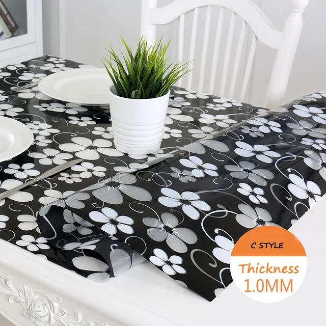 C Black vine flower IHAD ПВХ скатерть Водонепроницаемая скатерть Цветочные прозрачные прямоугольные прозрачные ПВХ анти-маслостойкие скатерти для журнального столика - Цвет: C Black vine flower