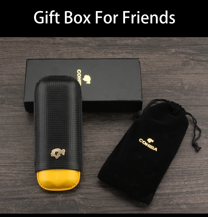COHIBA кожаный чехол для сигар Humidor портативный карманный 2 трубки держатель дорожный увлажнитель для сигар коробка для хранения аксессуары для сигар W/Подарочная коробка