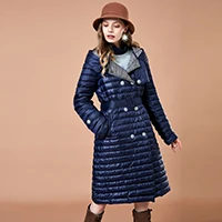 ARTKA осенне-зимние женские полосатые длинные 90% белые утиные теплые пуховые пальто двубортные тонкие парки с капюшоном YK10585D - Цвет: Синий