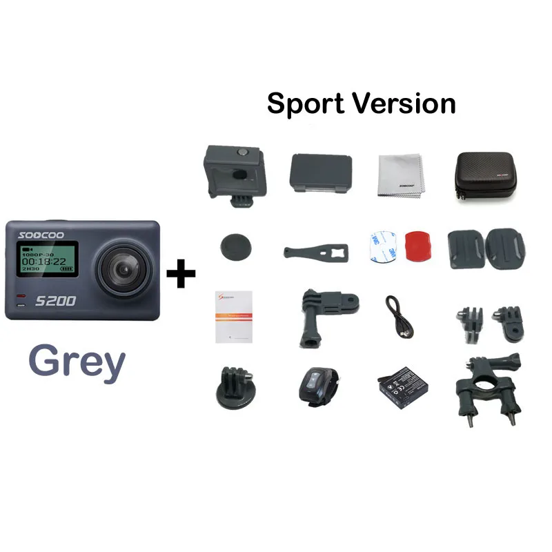 Grey Sport Version SOOCOO S200 Спортивная Экшн-камера Ultra HD 4K 20MP NTK96660 Chip Cam IMX078 сенсор WiFi Gryo Голосовое управление микрофон gps сенсорный ЖК-экран - Цвет: Grey Sport Version