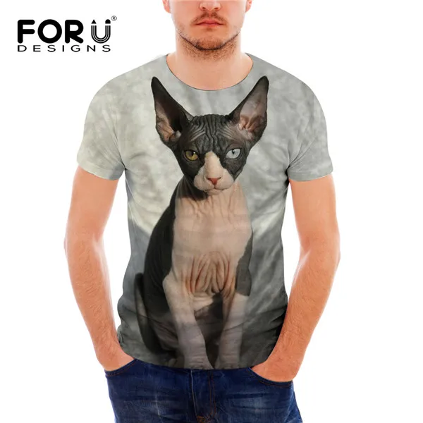 FORUDESIGNS/дышащая Летняя женская футболка забавная 3D кошка Сфинкс печать короткий рукав Футболка для мужчин животный узор одежда - Цвет: H9266CF