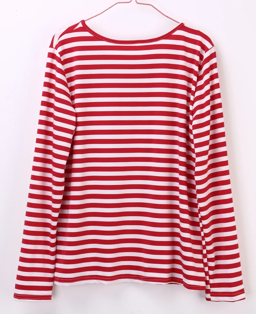 Women Red Striped T-shirt Long Sleeve Tees | Женские футболки и топы