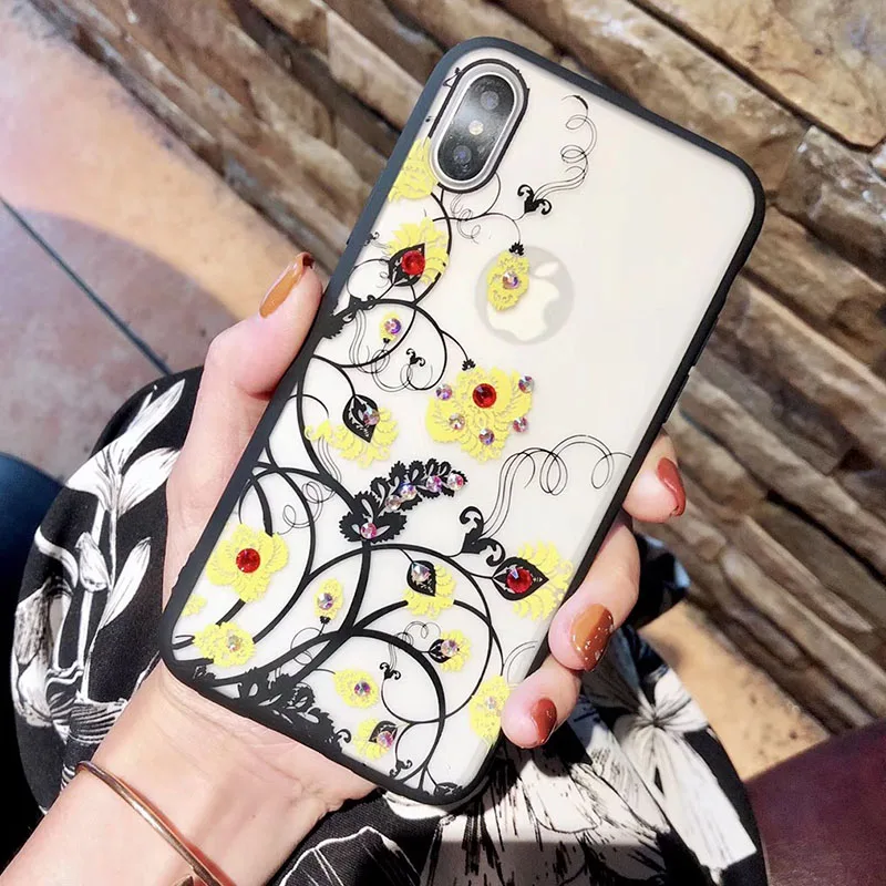 Сексуальный кружевной чехол с цветочным рисунком и бриллиантами для iPhone X XR XS Max 8 7