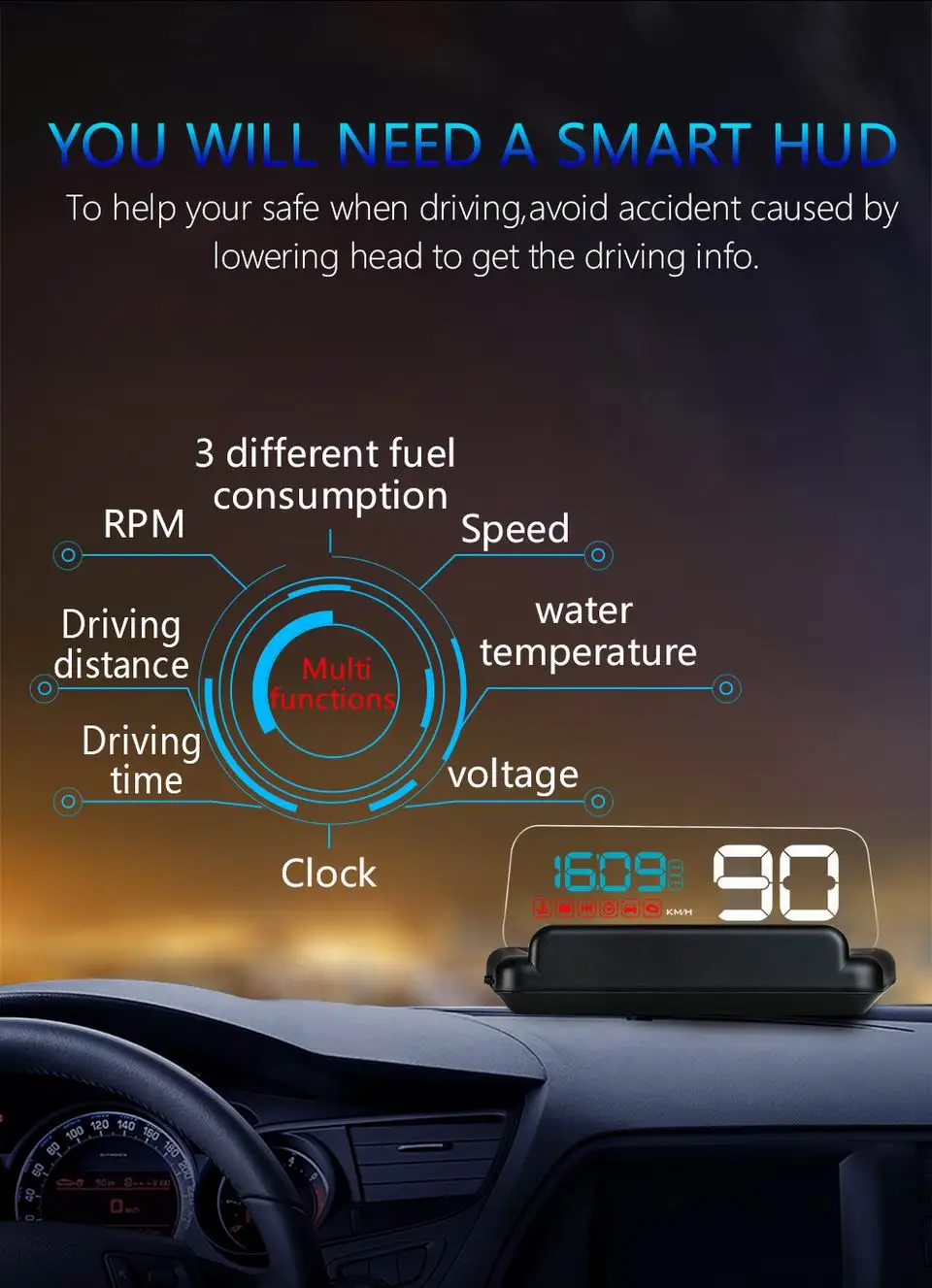 Hud OBD 2 головы вверх дисплей цифровой автомобильный проектор скорости скорость метр расход топлива RPM неисправный код диагностический инструмент