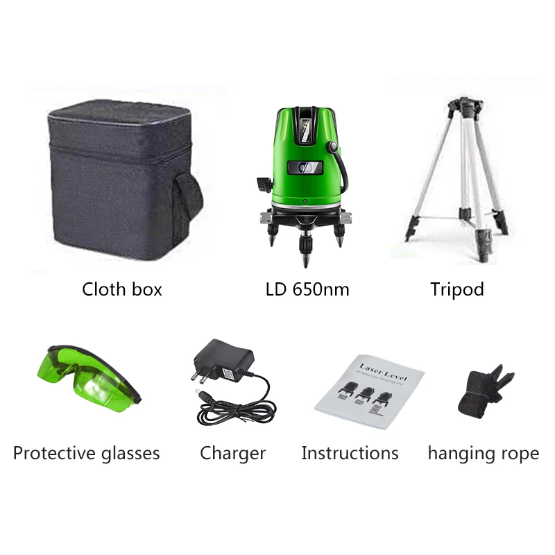 cloth box and tripod PRACMANU 5 линий 6 точек зеленый/красный лазерный уровень автоматическое наливное 360 вертикальное и горизонтальное наклон градусов поворотный открытый режим - Цвет: cloth box and tripod