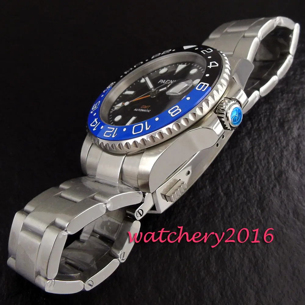 Мужские наручные часы Parnis черные с керамическим циферблатом сапфировым стеклом