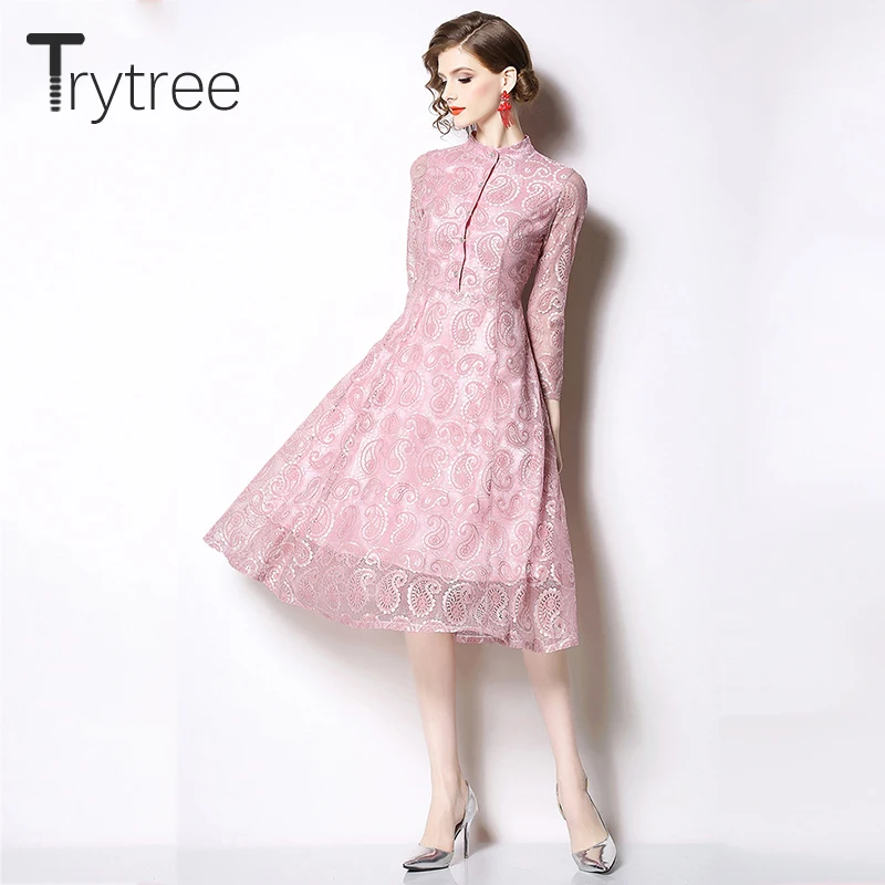 Trytree 2019 летнее женское Повседневное платье с геометрическим рисунком кружевные