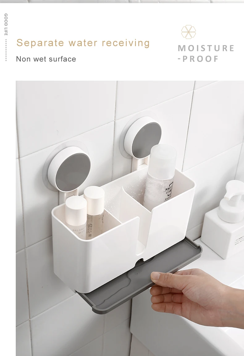 Bathroom Shelf Adhesive Storage Rack Toothbrush Holder Shaver Rack Organizer Wall Hanging Brushing Teeth Toothpaste Rack