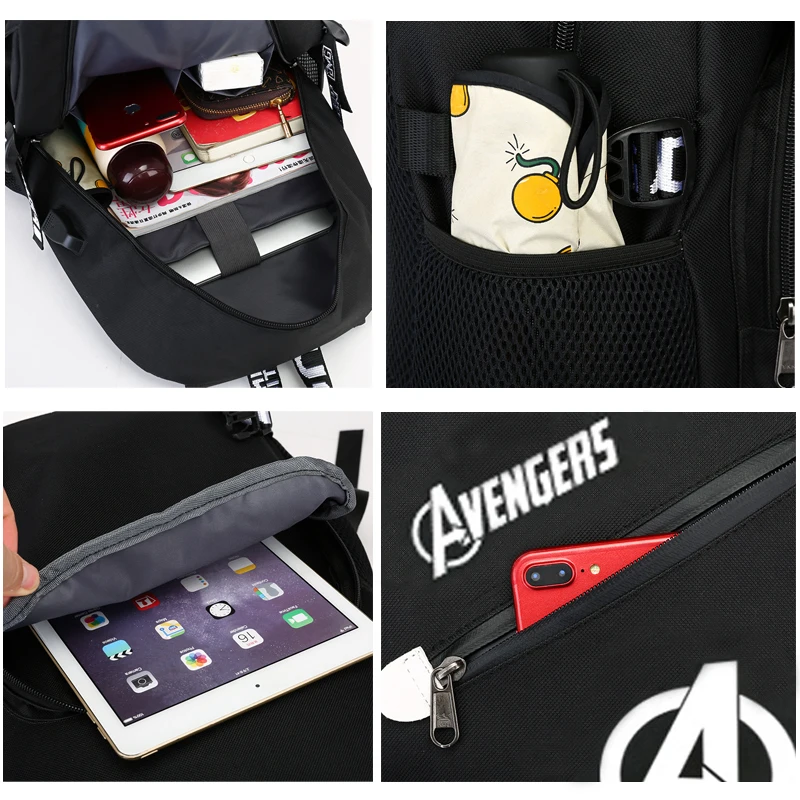 Светящийся рюкзак Avengers школьный для мальчиков с usb зарядкой дорожный на плечо