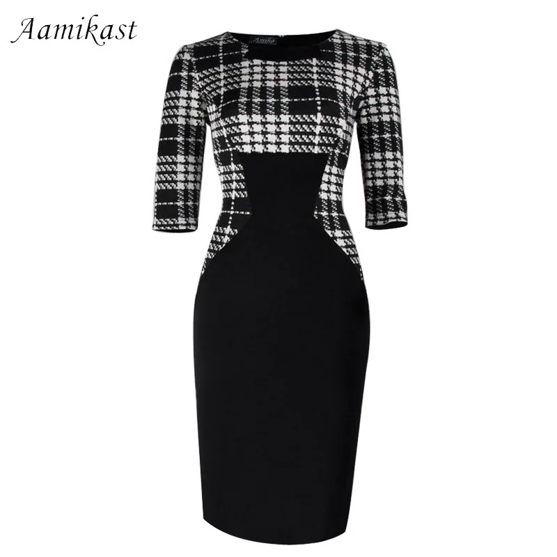 Женское платье-карандаш AAMIKAST элегантное лоскутное облегающее платье с круглым
