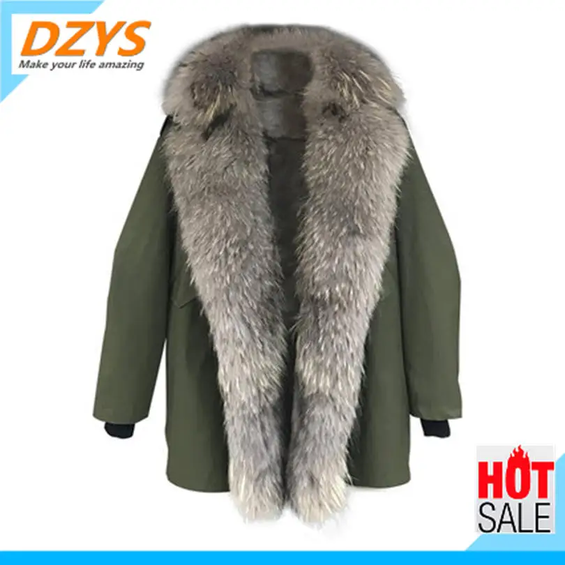 

DZYS Rex Rabbit Hair Big Raccoon hair collar 2018 autumn and winter pie to overcome the female coat in the long clothes coat