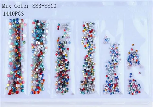 Mix Color-1440pcs 31 стиль, плоские круглые стеклянные стразы смешанного размера, набор, Кристальные драгоценные камни из стекла, 1440 шт, Стразы для ногтей, для самостоятельного дизайна ногтей - Цвет: Mix Color-1440pcs