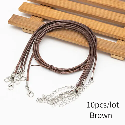 brown 10pcs 2 мм ювелирный шнур застежка Омар Ожерелье Веревка вощеный кожаный шнур ожерелье шнурок кулон браслет из шнуров изготовление 10 шт./лот бесплатно - Цвет: brown 10pcs