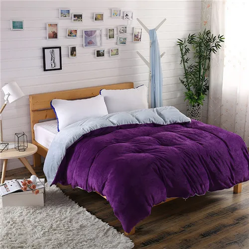 purple grey Зимний фланелевый флисовый пододеяльник, один пододеяльник, домашний текстиль, 1 шт., однотонный теплый пододеяльник, бархатный пододеяльник, двустороннее использование - Цвет: purple grey