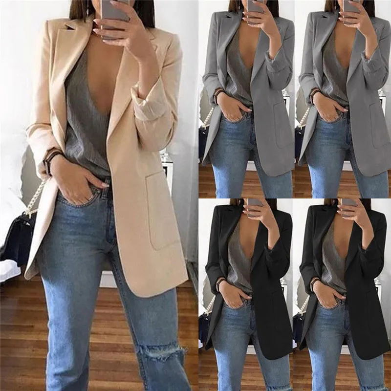Женский Повседневный облегающий кардиган уличный деловой пиджак средней длины с