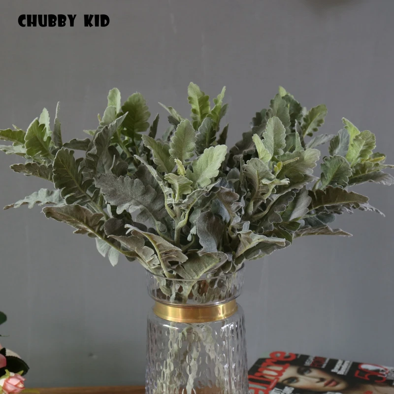 12 шт./лот! Искусственные растения большого размера флокирующие senecio cineraria Diy