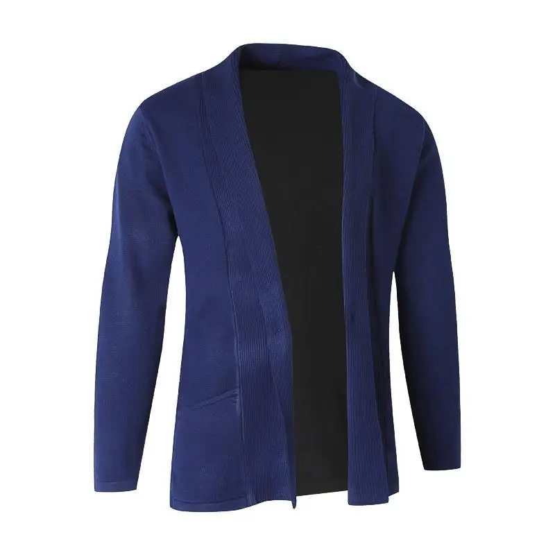 Мужской трикотажный кардиган Однотонный свитер с длинным рукавом приталенная