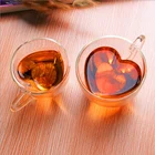 Термостойкая стеклянная чашка в форме сердца с двойными стенками, прозрачная чашка для чая, мини-кружка для кофе ручной работы, двухслойная стеклянная кружка, 1 шт.